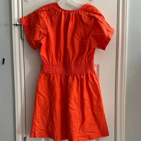 THML Sunset Smocked 100% Linen Dress Orange NWT Women’s S Summer Beach Party - Picture 5 of 10